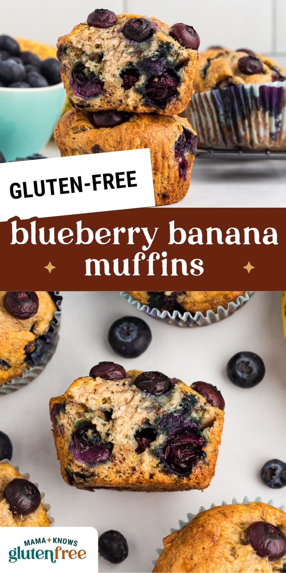 gluten-free blueberry banana muffins pin image
