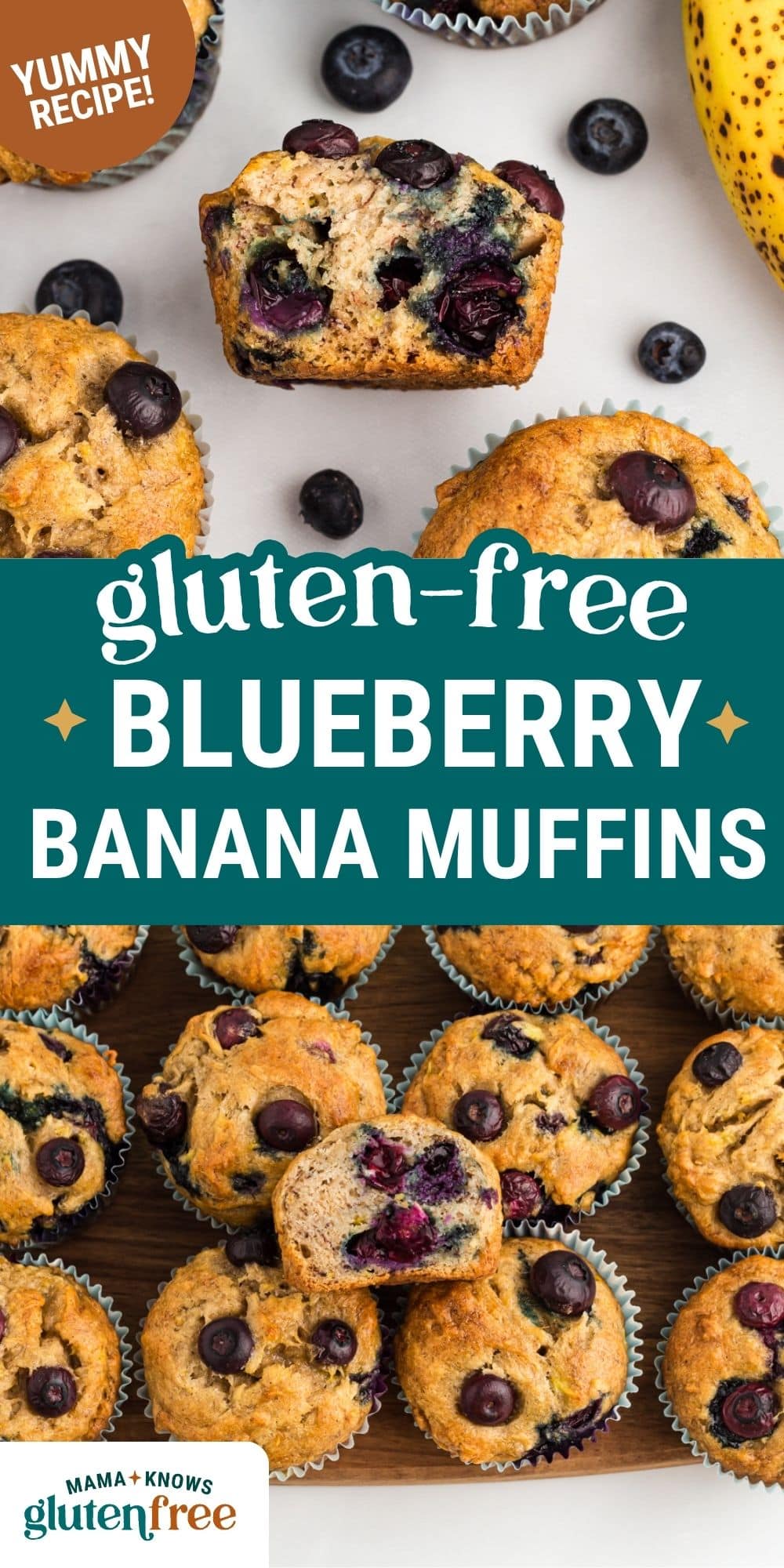 gluten-free blueberry banana muffins pin image