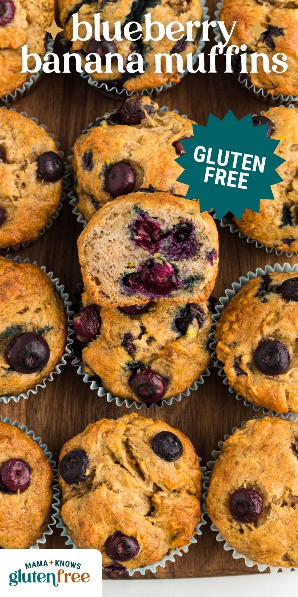gluten-free blueberry banana muffins pin image