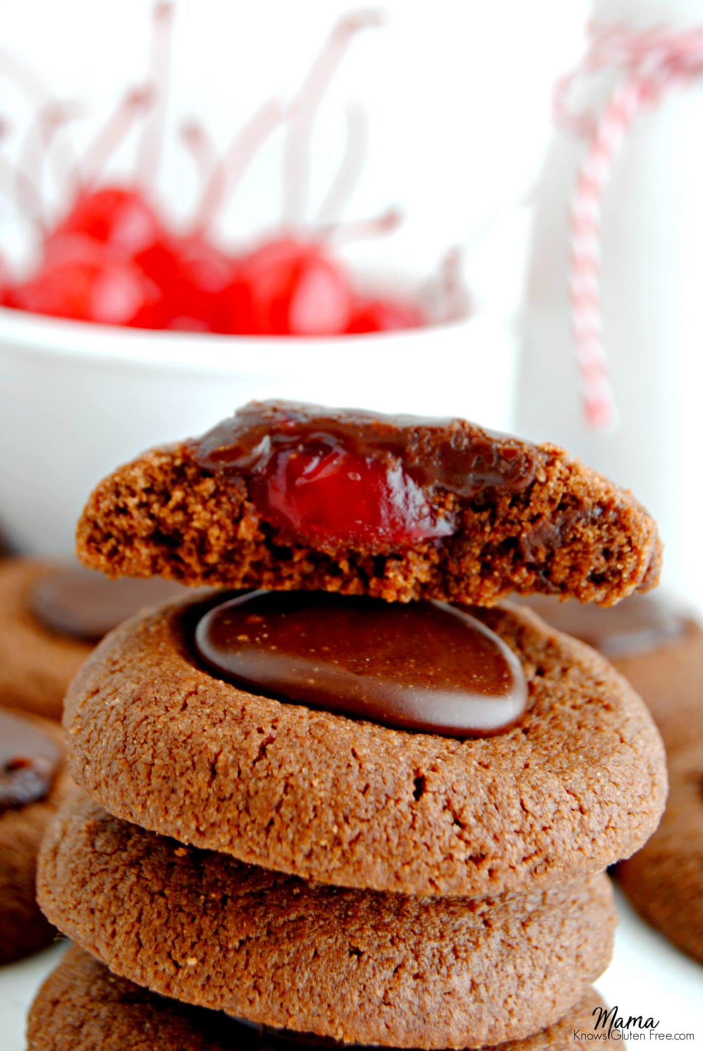 Gluten-free Chocolate Cherry Thumbprint Cookies