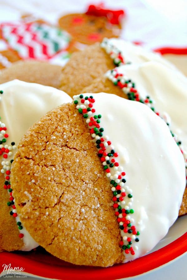 GlutenFree White Chocolate Dipped Gingerbread Cookies {DairyFree