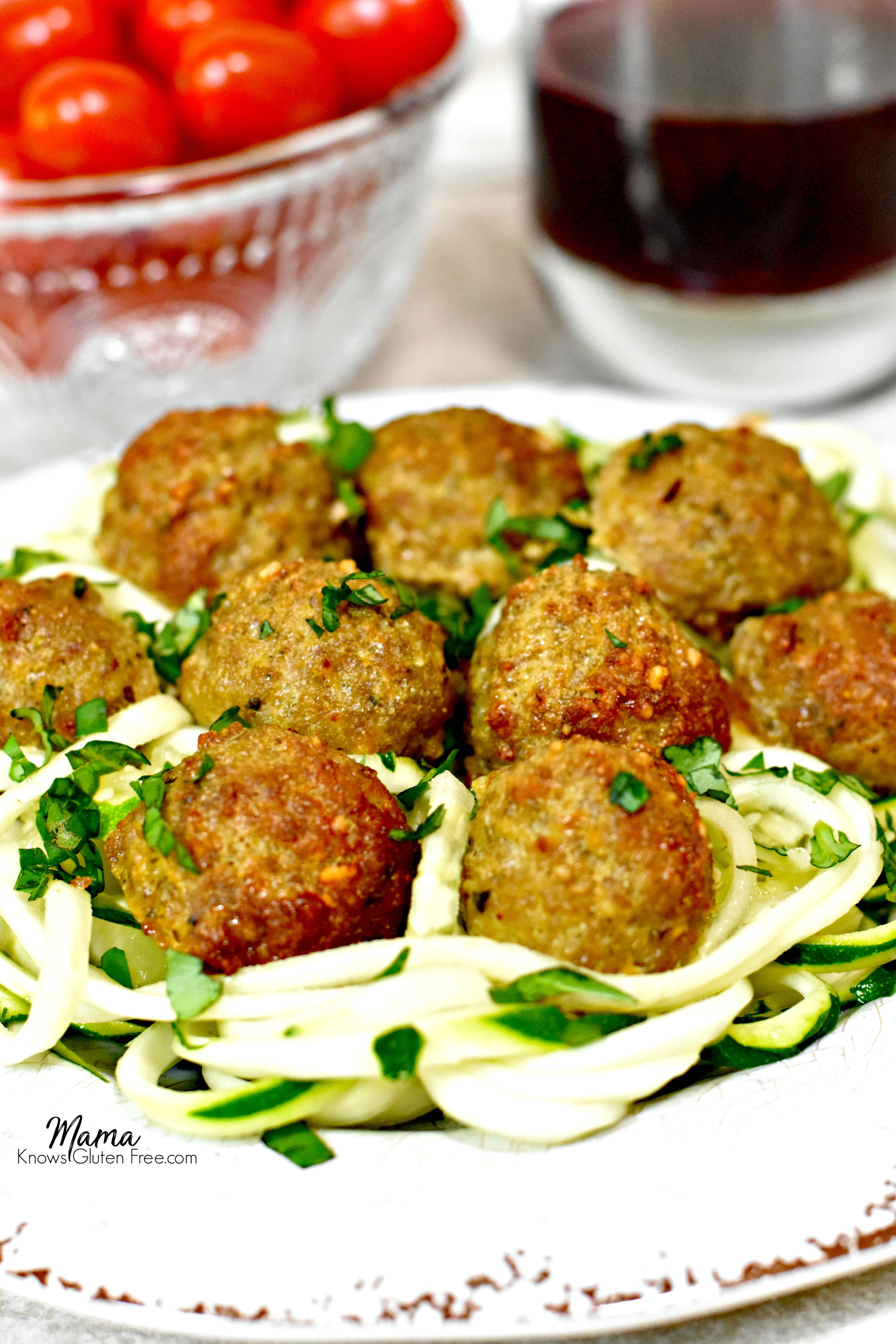 Paleo Pesto Turkey Meatballs with zucchini noodles