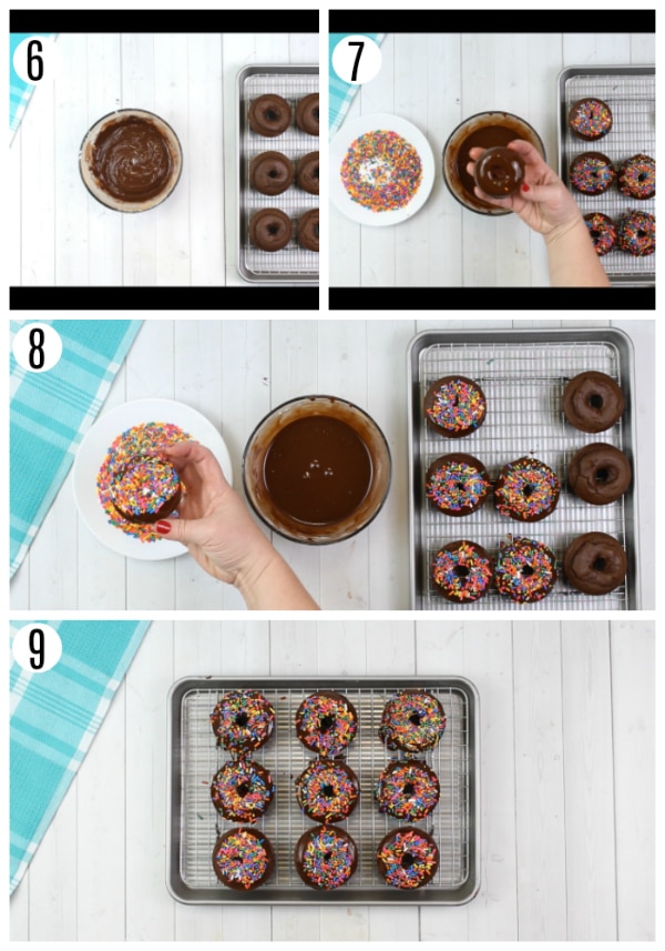 gluten-free chocolate donuts recipe steps 6-9 photo collage