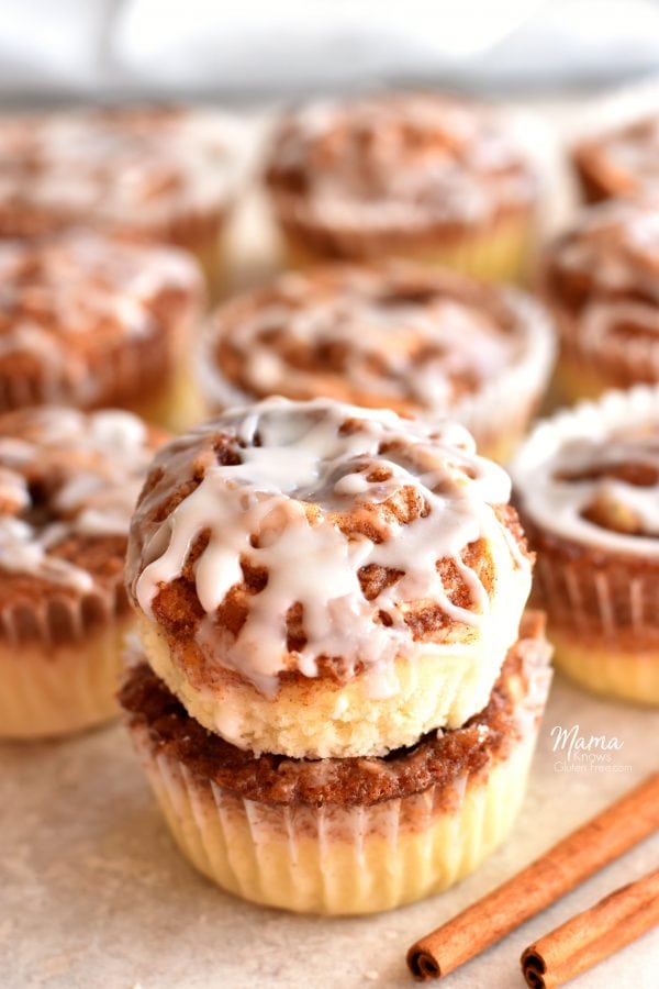 cinnamon roll muffins batch with cinnamon sticks