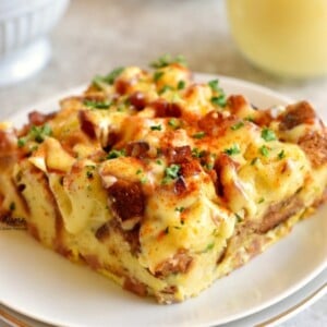 serving of gluten-free eggs benedict casserole on a plate