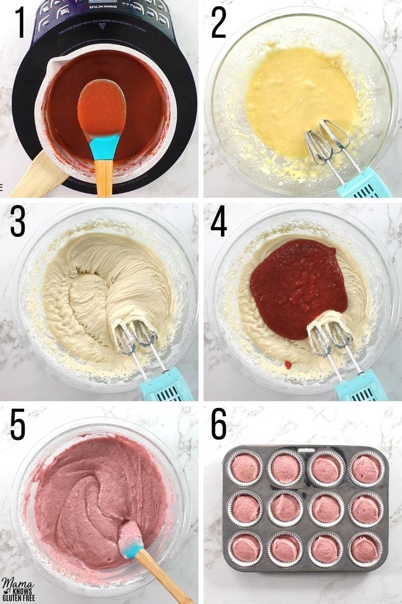 gluten-free strawberry cupcakes recipe steps 1-6