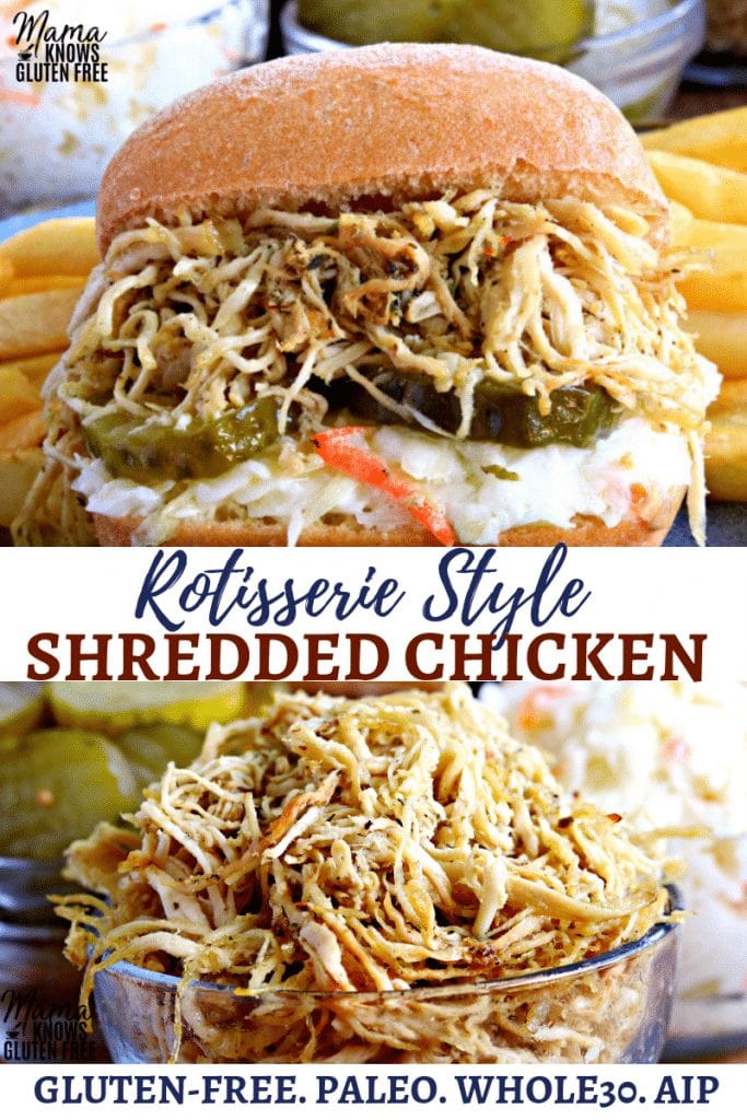 gluten-free rotisserie style shredded chicken Pinterest pin