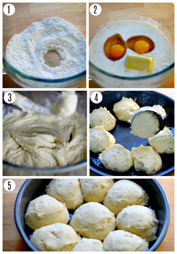 gluten-free dinner rolls recipe steps 1-5 photo collage