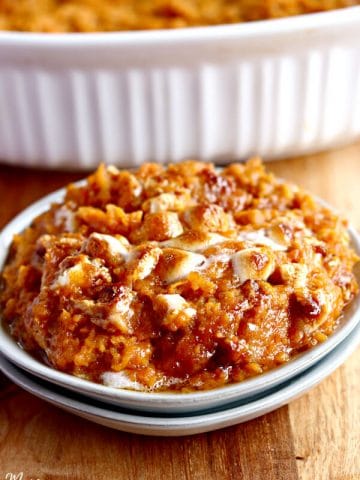 gluten-free sweet potato casserole on a white plate