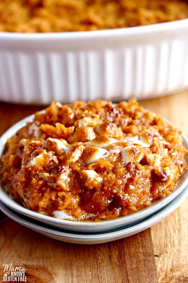 gluten-free sweet potato casserole on a white plate