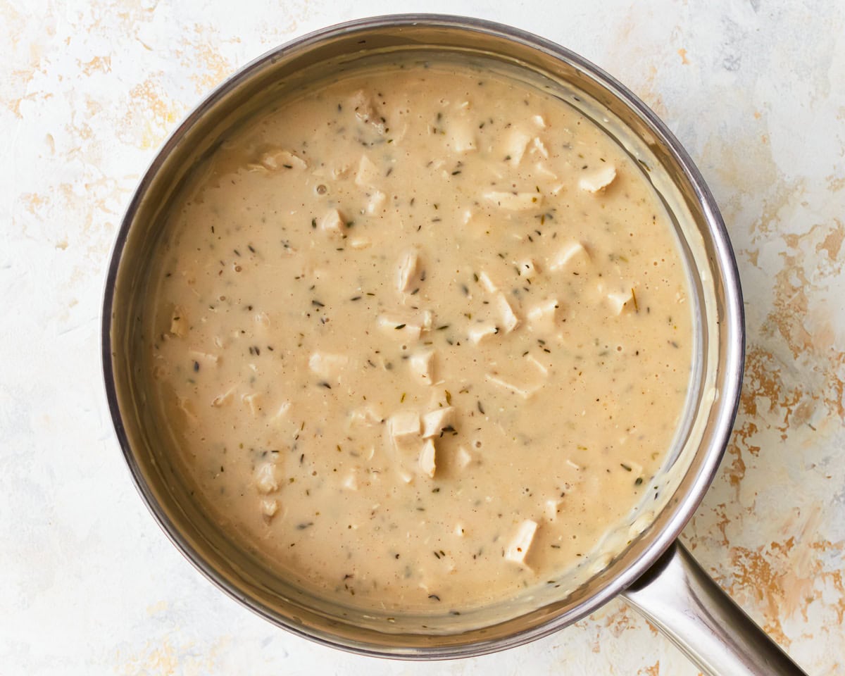 gluten-free cream of chicken soup in a saucepan