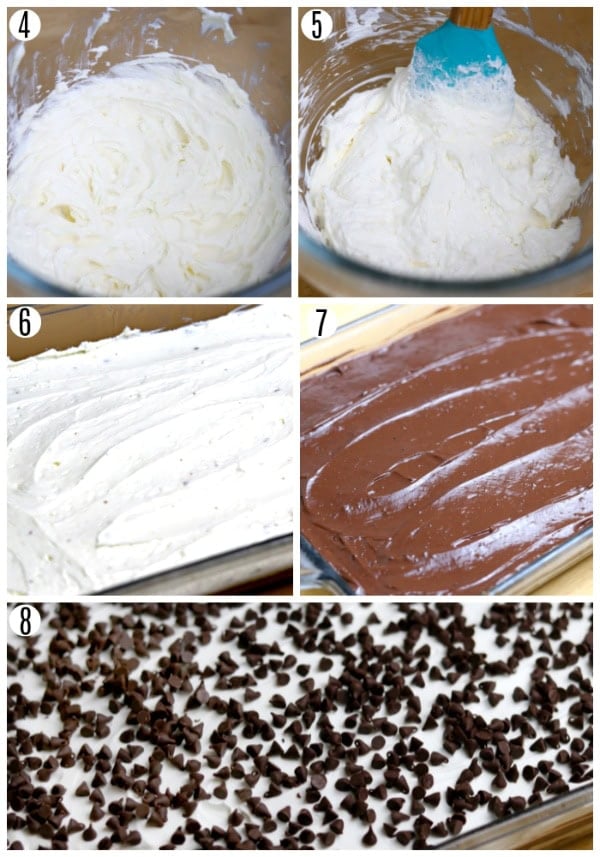 chocolate lasagna recipe steps 4-8 photo collage 