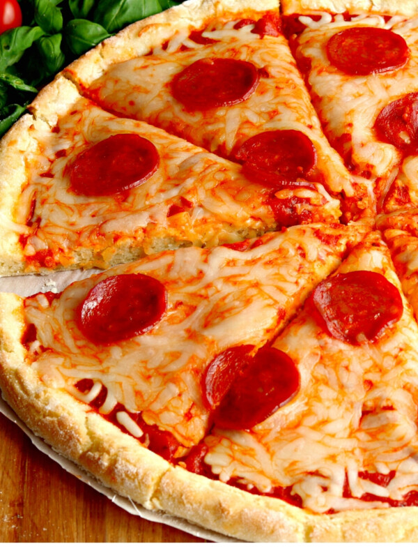 gluten-free pizza topped with cheese and pepperoni