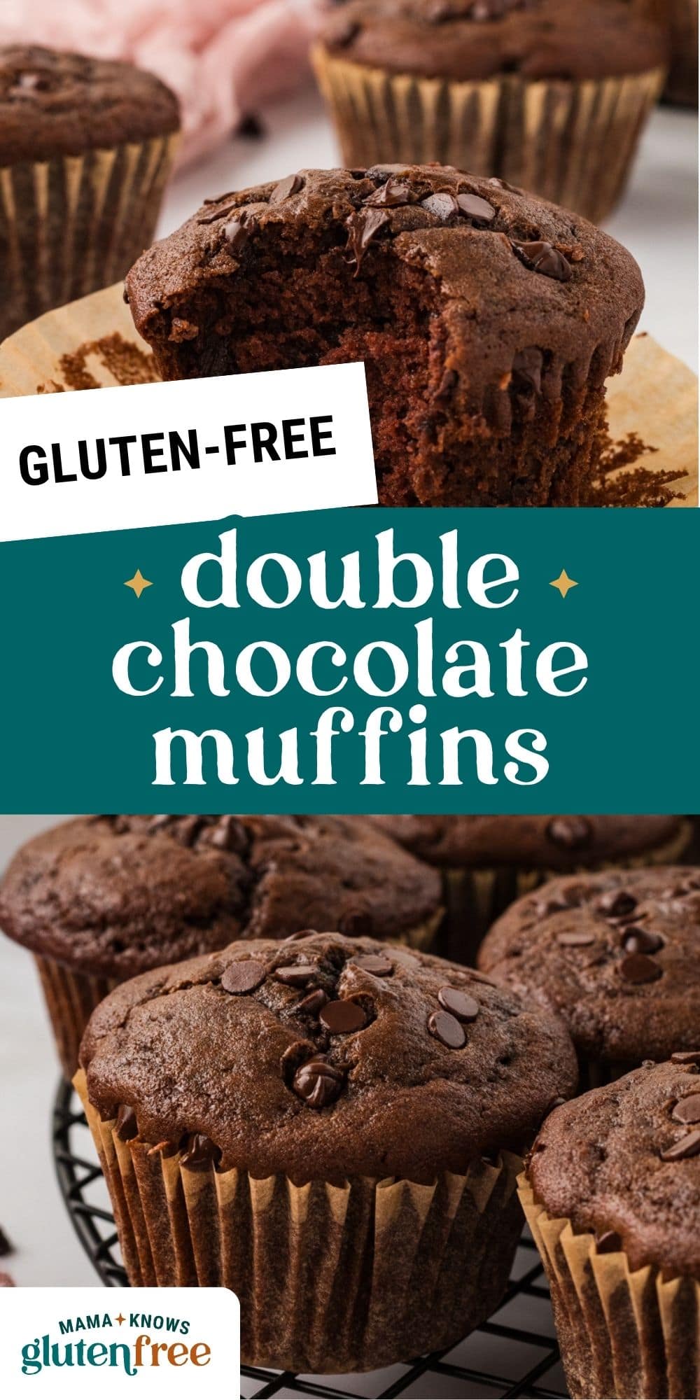 gluten-free double chocolate muffins pin image