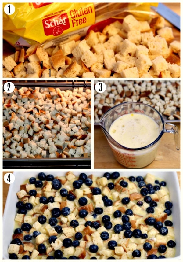 gluten-free blueberry breakfast casserole recipe steps 1-4 photo collage 