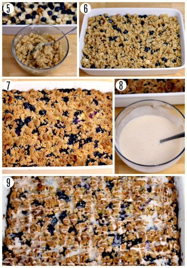 gluten-free blueberry breakfast casserole recipe steps 5-9 photo collage