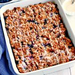 a pan of gluten-free blueberry breakfast casserole