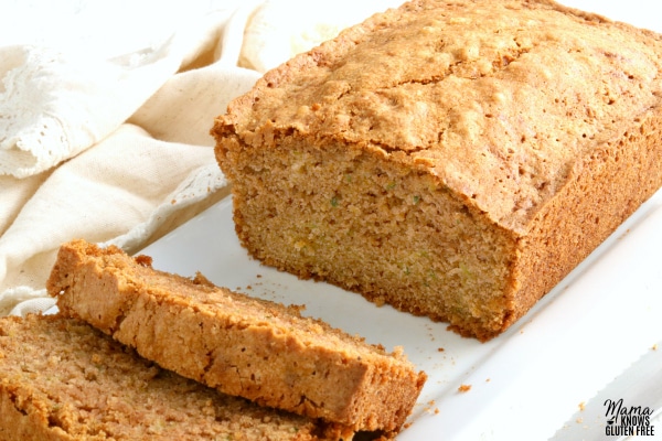gluten-free zucchini bread with two slices cut