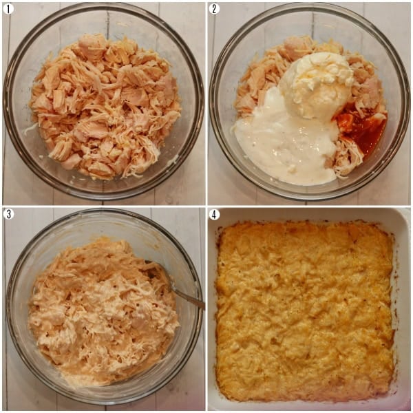 buffalo chicken dip recipe steps photo collage