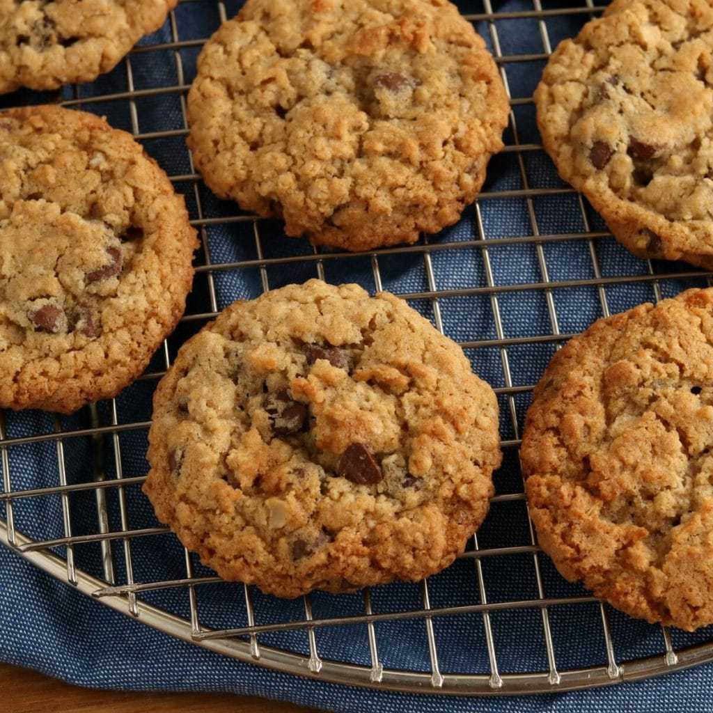 gluten-free oatmeal cookies on a baking rack