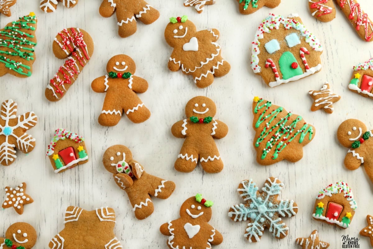 gluten-free gingerbread cut our cookies on a white background