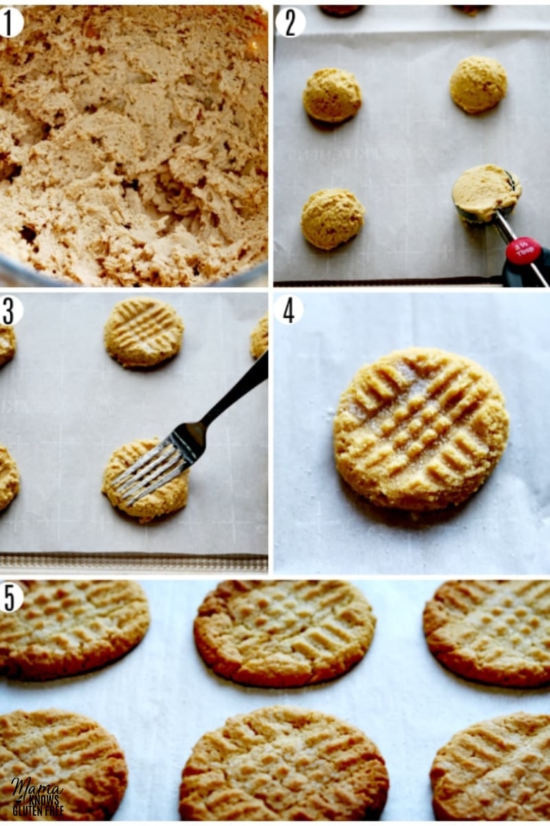 gluten-free peanut butter cookies recipe steps photo collage