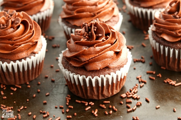 gluten-free chocolate cupcakes on baking sheet