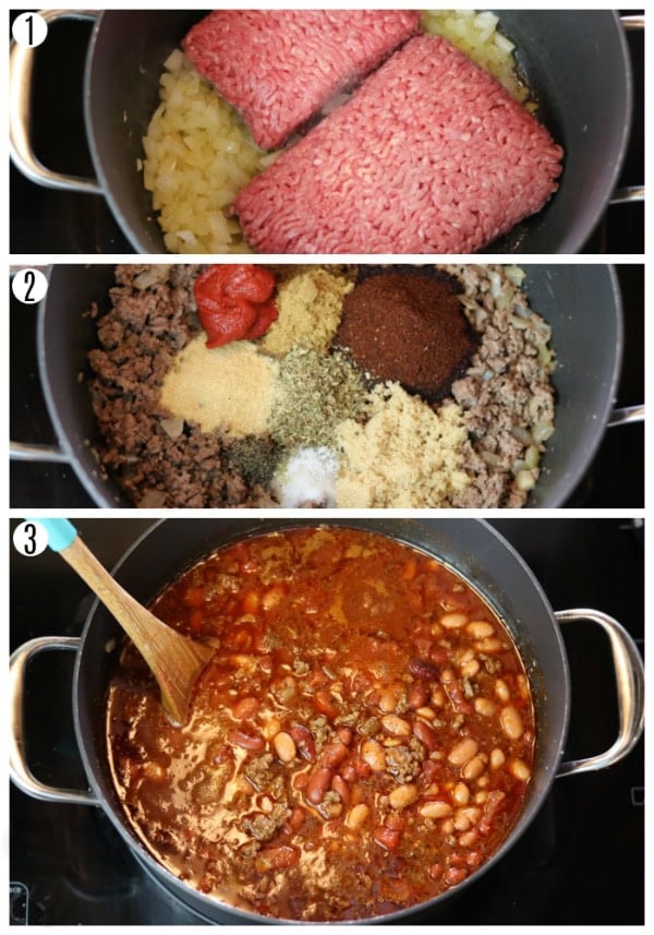 gluten-free chili recipe steps photo collage