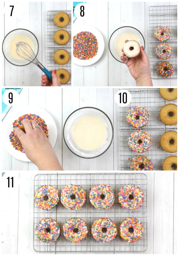 gluten-free vanilla donuts recipe steps 7-11 photo collage