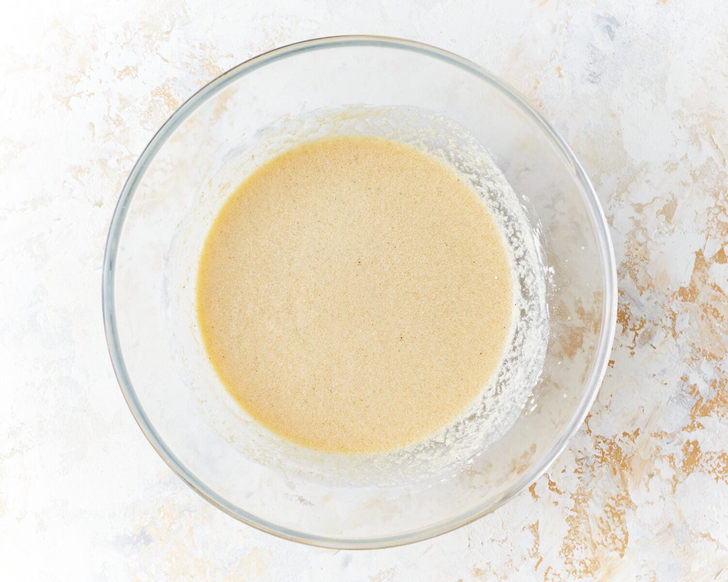 thin batter in a glass bowl.