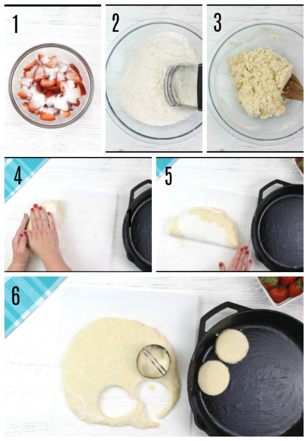 gluten-free strawberry shortcake recipe steps photo collage