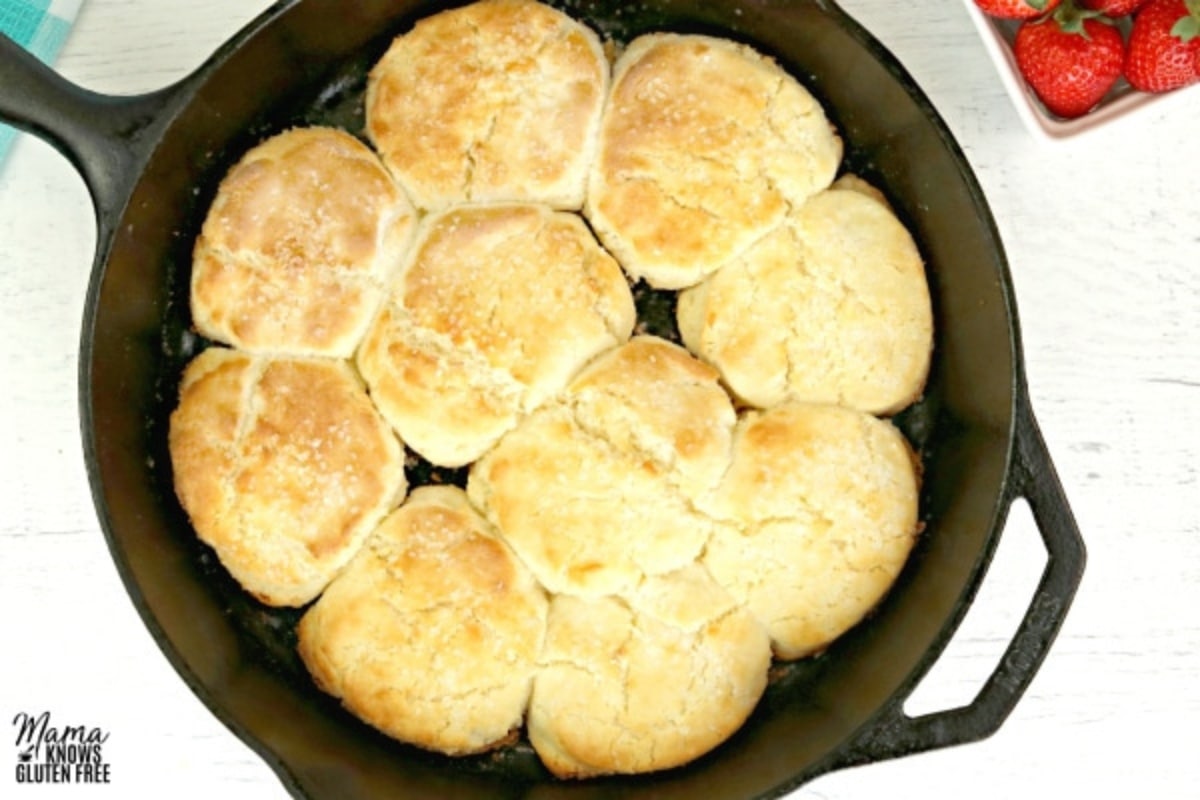 gluten-free shortcakes in a cast iron pan