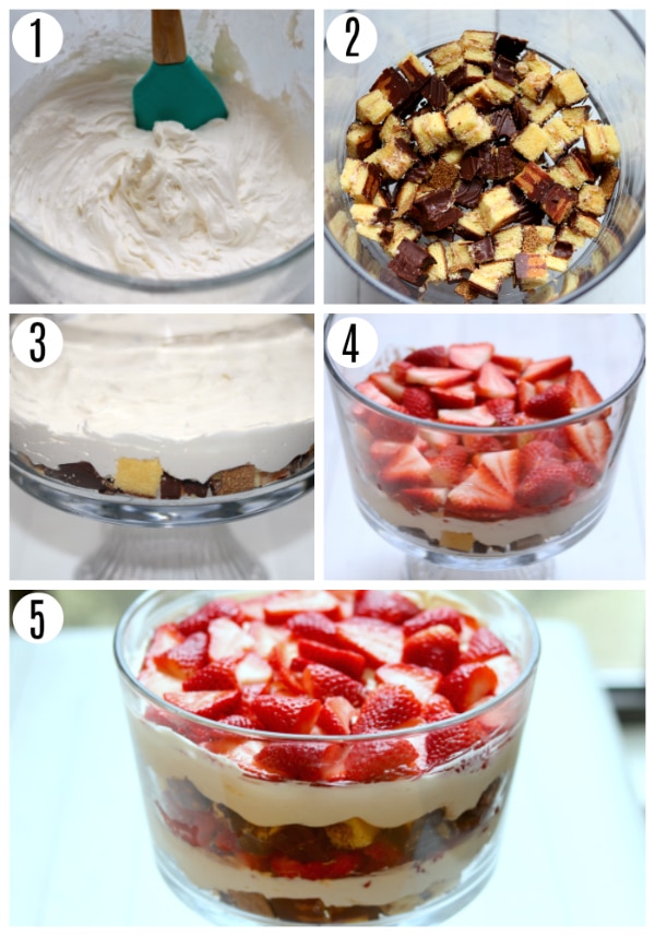 Gluten-Free Chocolate Strawberry Cheesecake Trifle recipe steps photo collage