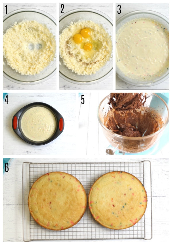 gluten-free birthday cake recipe steps photo collage