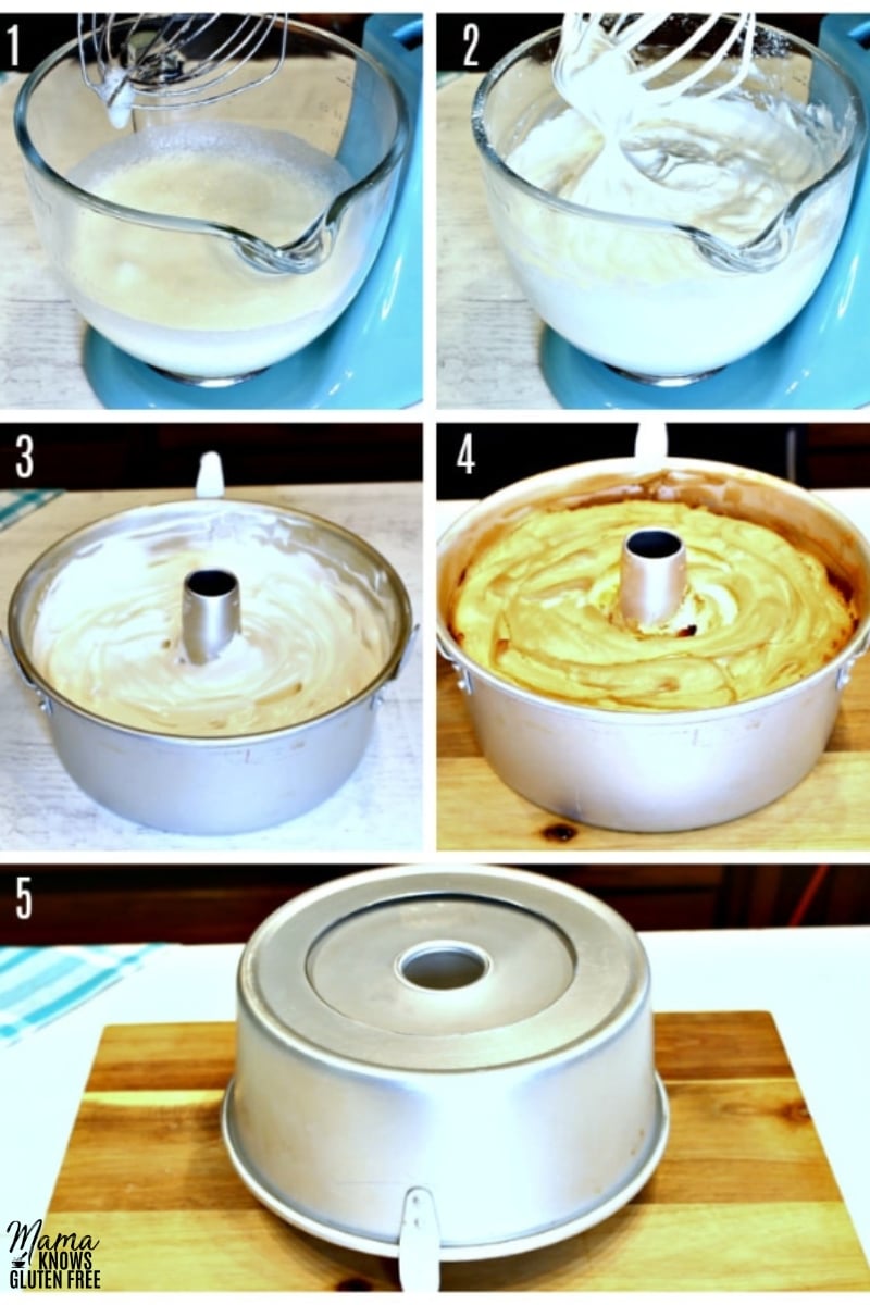gluten-free angel food cake recipe steps photo collage