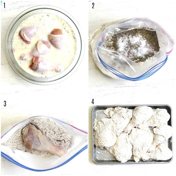 gluten-free fried chicken recipe steps 1-4 photo collage
