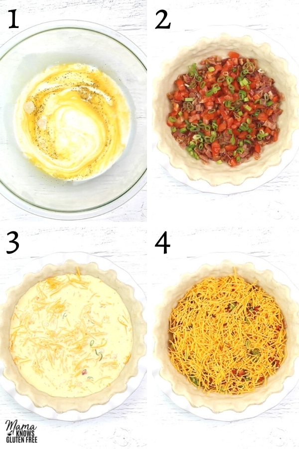 gluten-free quiche recipe steps photo collage