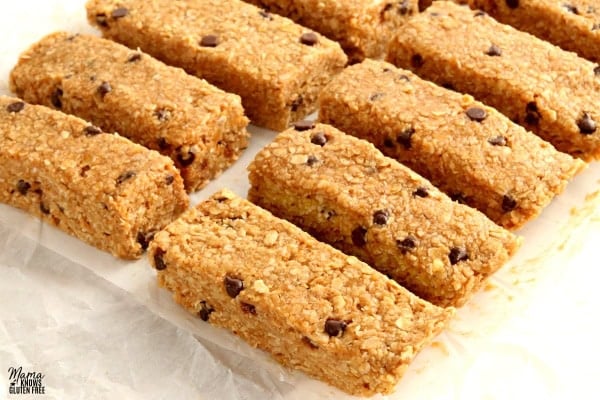 gluten-free granola bars on parchment paper