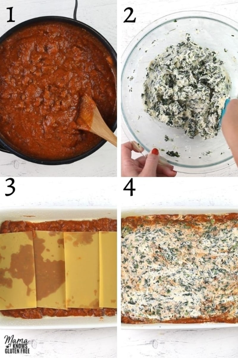 gluten-free lasagna recipes steps 1-4 photo collage