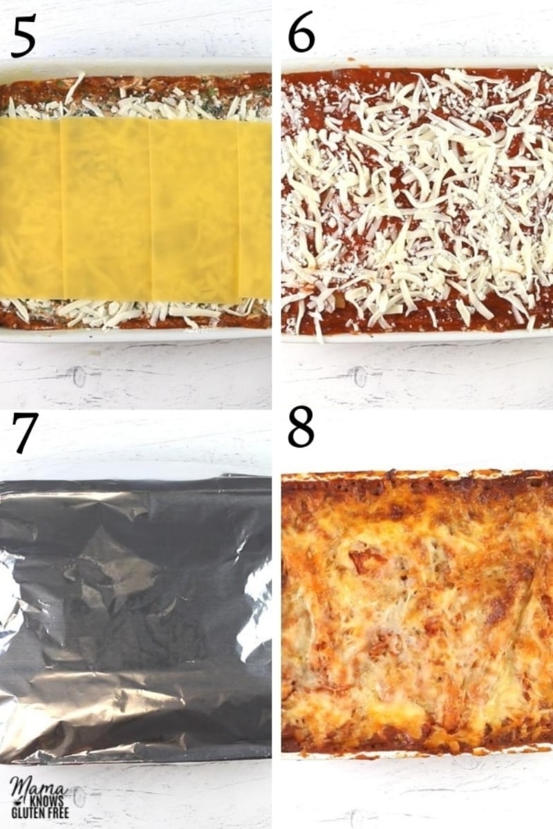 gluten-free lasagna recipes steps 5-8 photo collage
