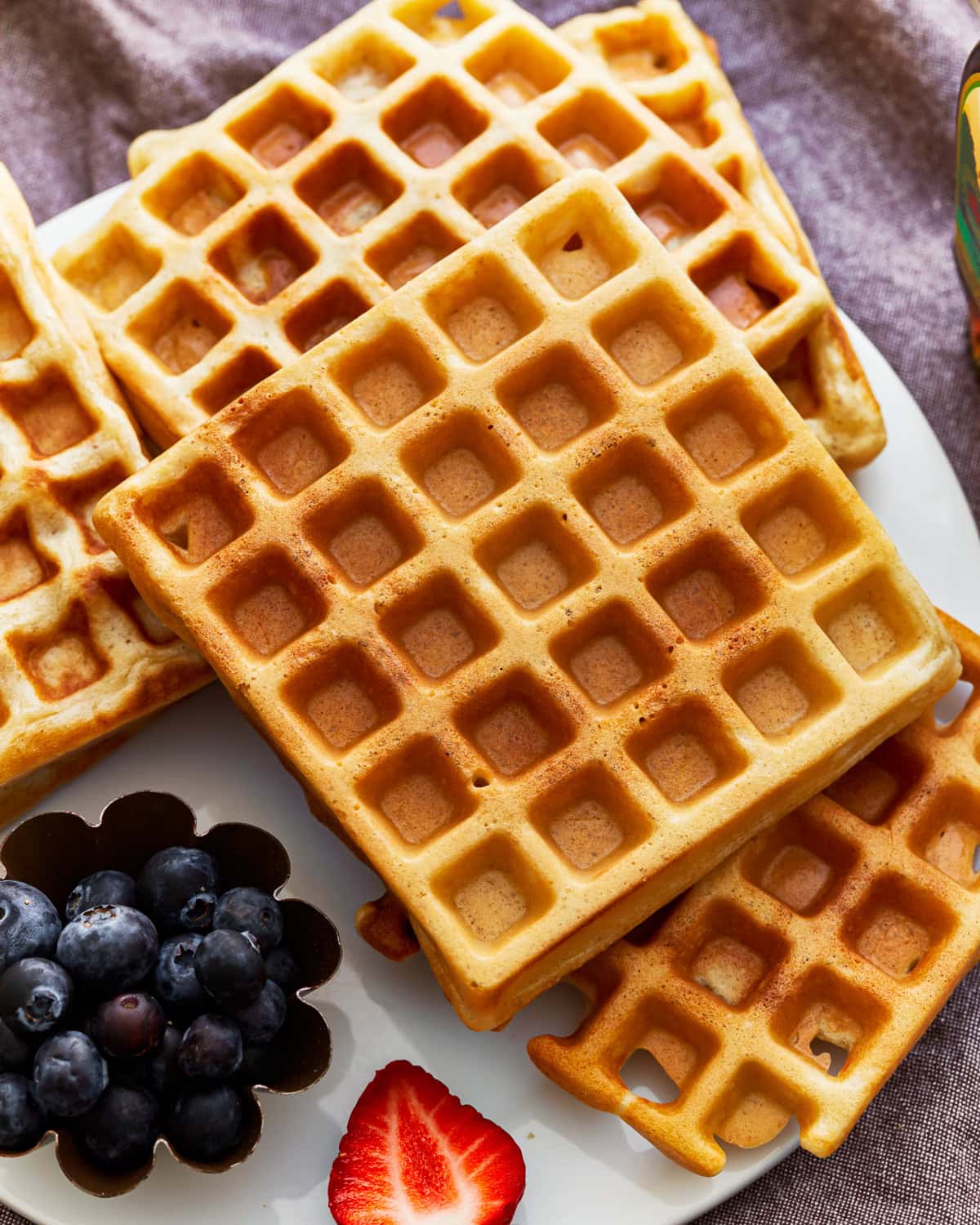 overhead view of a stack of gluten-free waffles.