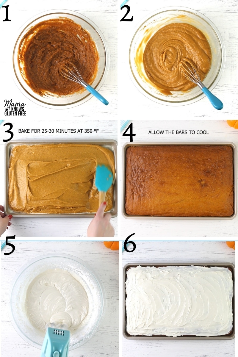 gluten-free pumpkin bars recipe steps photo collage