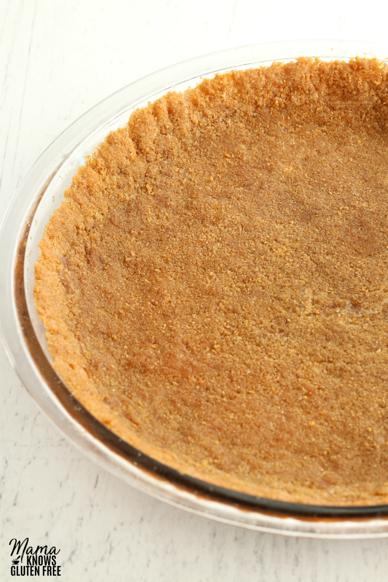 close-up shot of the gluten-free grahma cracker crust to show the texture.