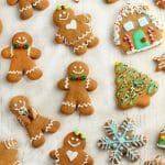 gluten-free gingerbread cookies decorated on a white background
