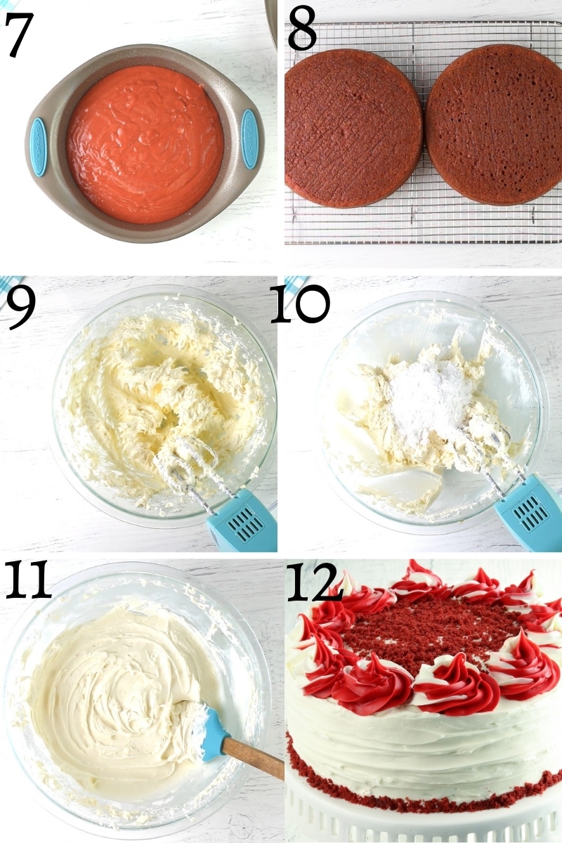 gluten-free red veleveet cake recipe steps 7-12 photo collage