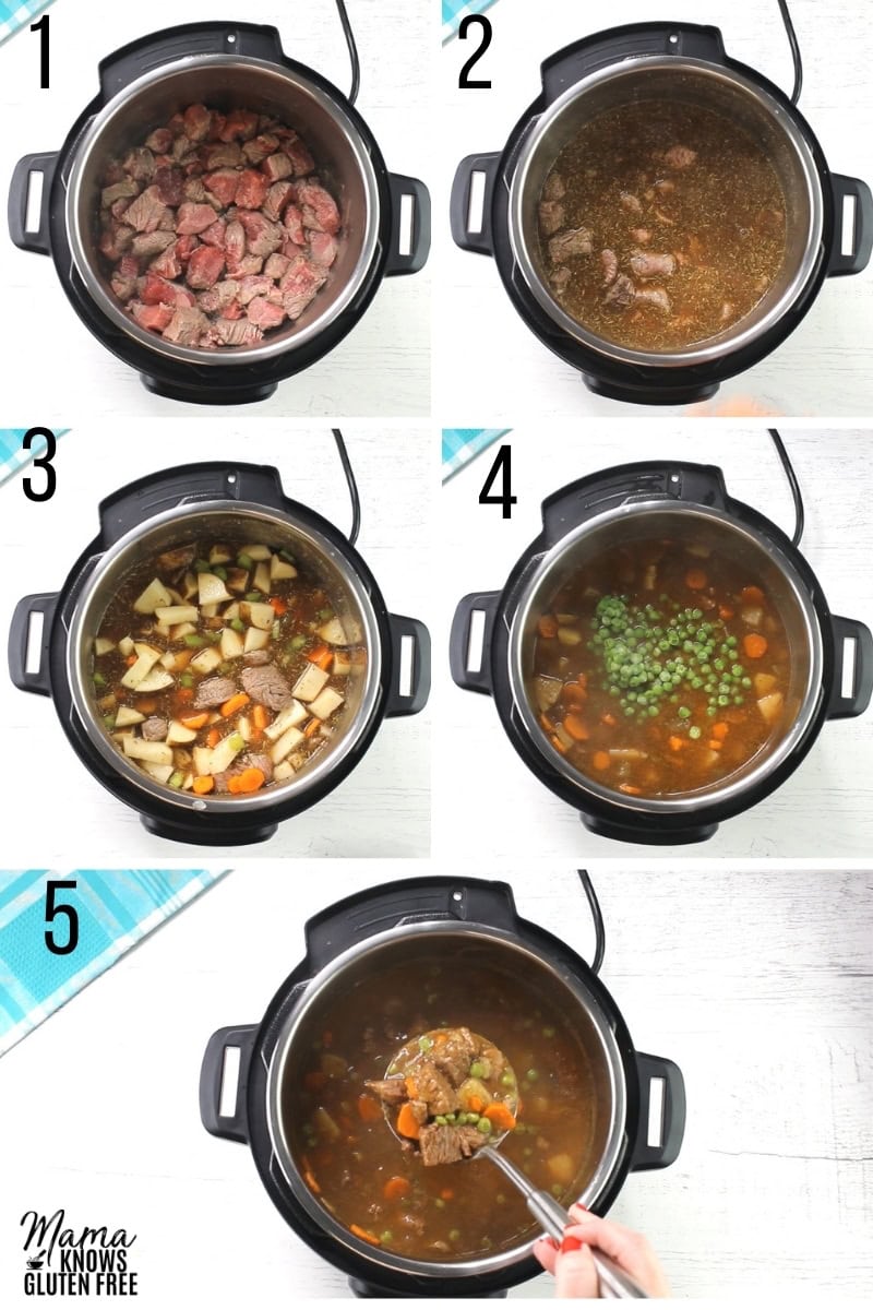 gluten-free beef stew recipe steps photo collage