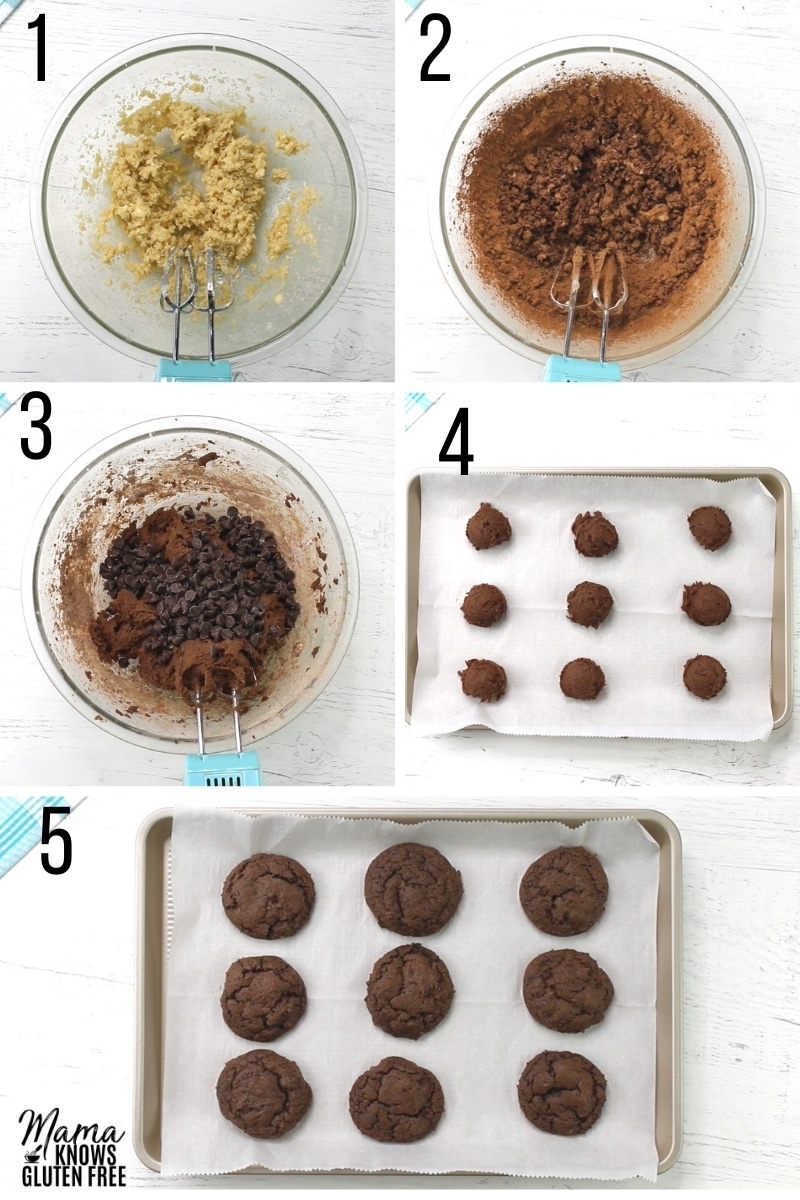 gluten-free chocolate cookies recipe steps photo collage