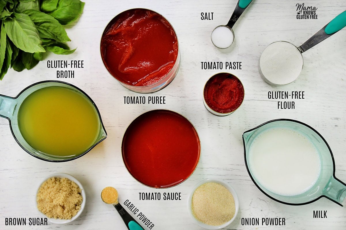 all the ingredients to make gluten-free tomato soup