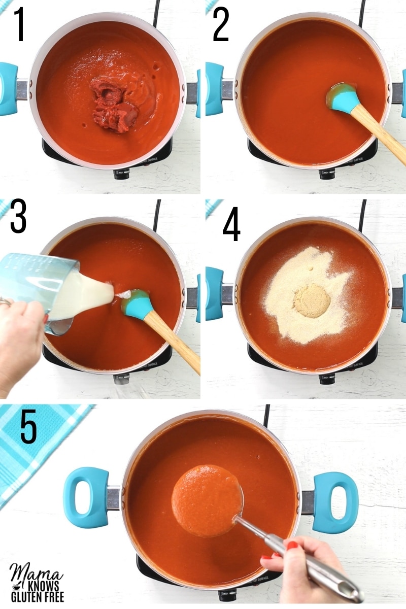 gluten-free tomato soup recipe steps photo collage