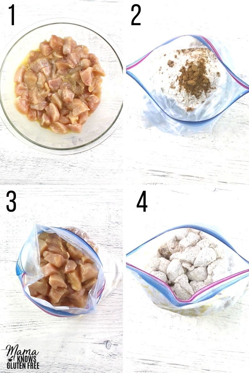 gluten-free orange chicken recipe steps photo collage 1-4